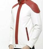 Mens white leather jacket -red quilted  style ziper