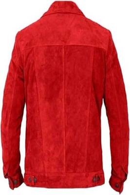 men's red suede leather jacket classic button front style 2