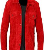 mens red suede leather jacket –button front outerwear