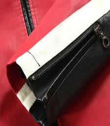 Men’s black  genuine leather jacket –  multi  color casual style with zipper  detail