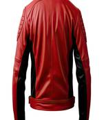 men's red premium lambskin leather jacket quilted shoulder detailing