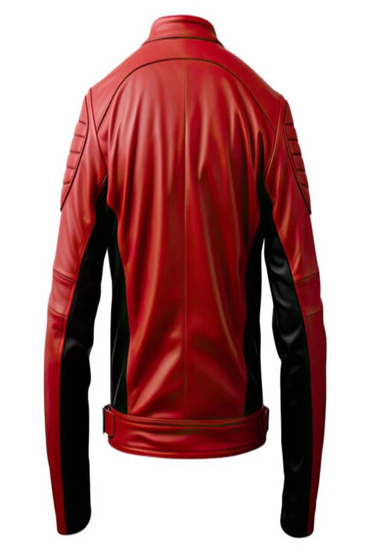 Men’s red  lambskin leather jacket  –straight ziper shoulder quilted style