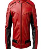 men's red premium lambskin leather jacket quilted shoulder detailing