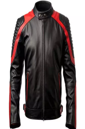 Men's genuine lambskin leather jacket – café racer collar style red pattern