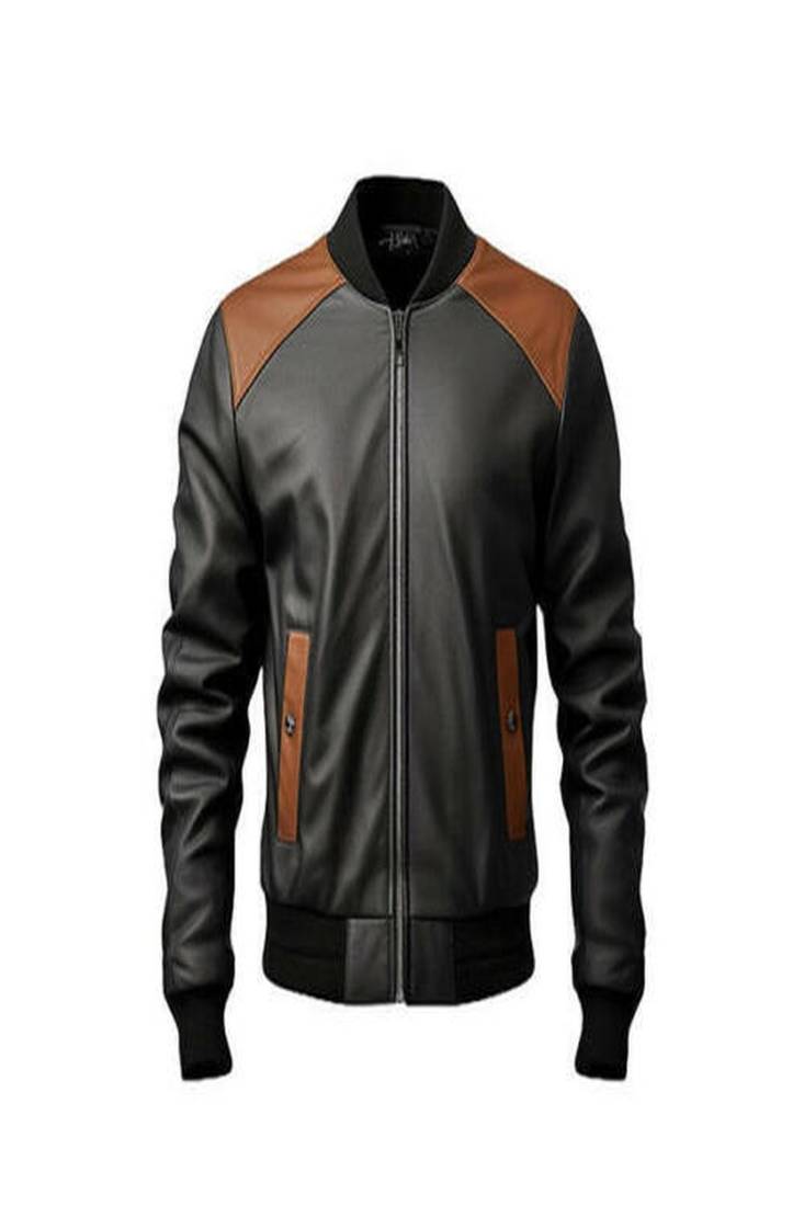 Men’s black leather motorcycle jacket – classic moto biker 2 pocket style
