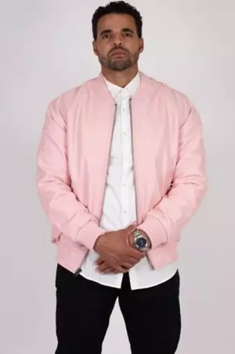 men's pink lambskin leather bomber jacket ribbed cuffs and waist