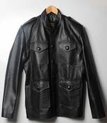 Men’s bllack leather biker jacket – slim fit racer 4 pocket design