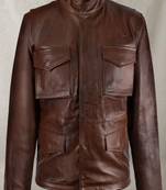 Men’s premium brown leather  jacket – trucker style button front coat 4 pocket style
