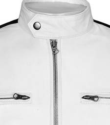 Men’s white lambskin leather biker jacket 4 pocket stright chain design