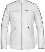 Men’s white lambskin leather biker jacket 4 pocket stright chain design