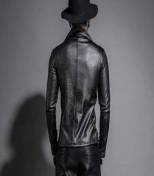Mens black lambskin leather jacket-body fit slim chain style
