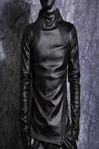 Mens black lambskin leather jacket-body fit slim chain style
