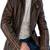 Men's dark brown lambskin leather biker jacket 2 pocket style hand chain look
