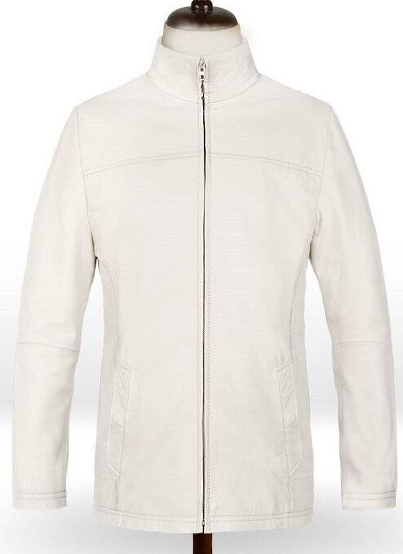 Men'soff white classic  motorcycle leather jacket. action white. zip-out liner,