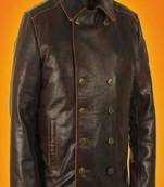 Mens dark brown lambskin leather jacket button partern