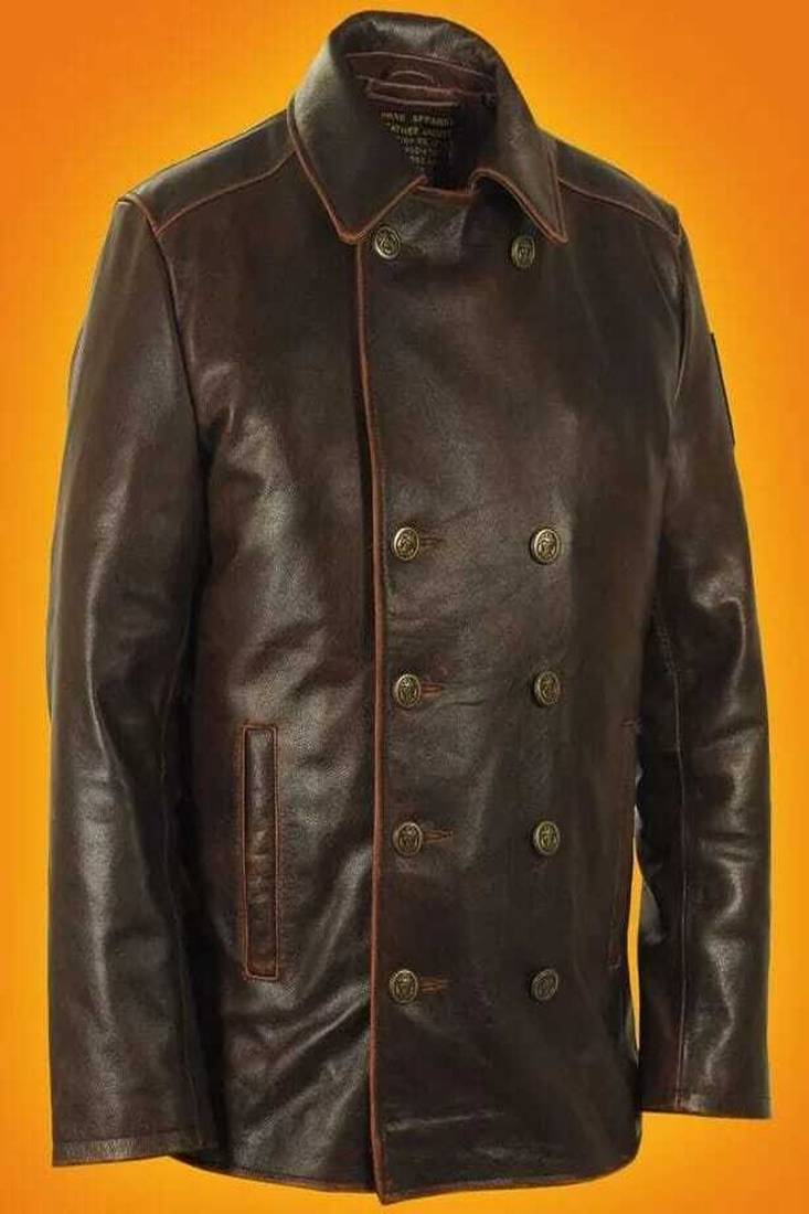 Mens dark brown lambskin leather jacket button partern