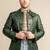 Mens olive green lambskin leather jacket button partern long collar style back belt