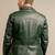 Mens olive green lambskin leather jacket button partern long collar style back belt