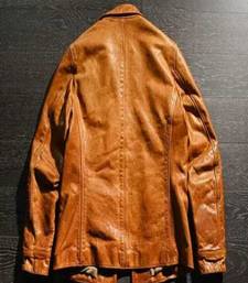 Men's tan brown genuine lambskin leather jacket for 3 pocket style