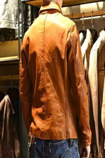 men's brown lambskin leather jacket classic zip up style distinctive