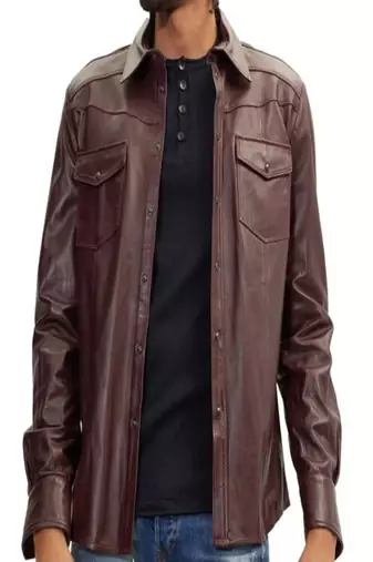 Men's brown genuine lambskin leather jacket motorcycle biker button style