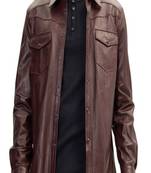 Men's brown genuine lambskin leather jacket motorcycle biker button style