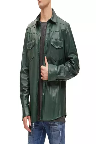 Men's olive green genuine lambskin leather jacket motorcycle biker button style