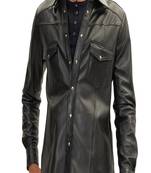 Men’s black lambskin leather jacket snap-button front style