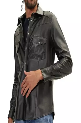 men's black lambskin leather jacket classic button front style premium