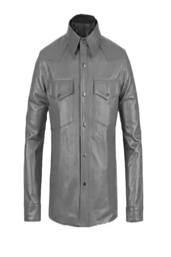Men’s gray  lambskin leather jacket 2 pocket front style