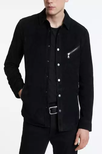 Men’s black lambskin leather jacket cross zip style