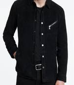 Men’s black lambskin leather jacket cross zip style