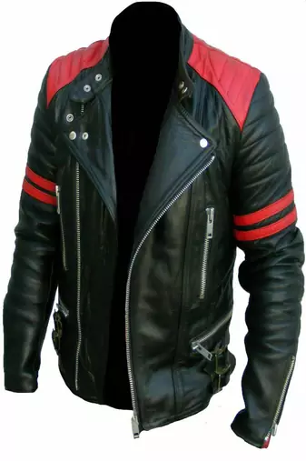 Men’s black & red  lambskin leather jacket muiltipal cross zip & biker  style