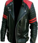 Men’s black & red  lambskin leather jacket muiltipal cross zip & biker  style