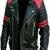 Men’s black & red  lambskin leather jacket muiltipal cross zip & biker  style