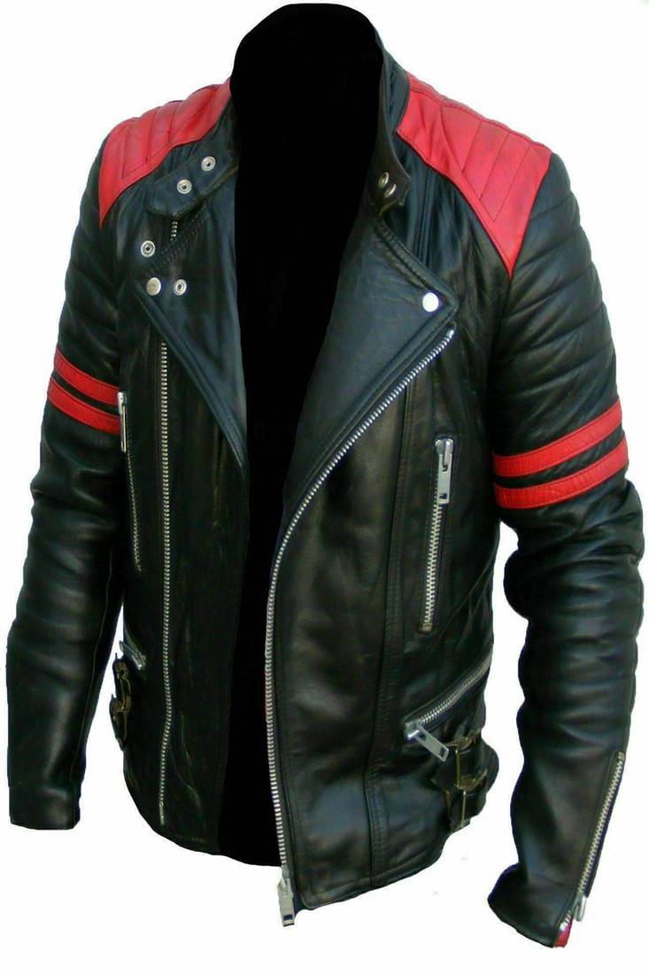 Men’s black & red  lambskin leather jacket muiltipal cross zip & biker  style