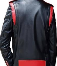 Men’s black & red collar lambskin leather jacket muiltipal cross zip & biker  style