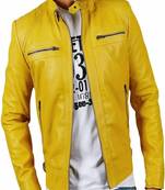 men's yellow lambskin leather biker jacket classic moto zip style