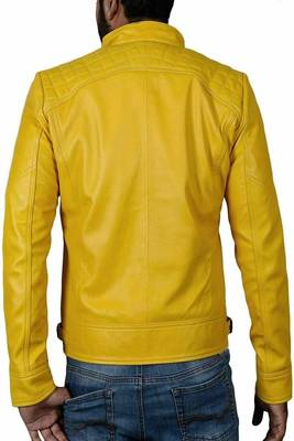 men's yellow lambskin leather biker jacket classic moto zip style 2