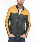 Men's black café racer lambskin leather jacket neck band style