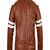 Men’s simple brown & white strip shoulder lambskin leather jacket straight  zip & café racer biker  style