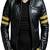 Men’s simple black  & yellow strip lambskin leather jacket straight  zip & café racer biker  style
