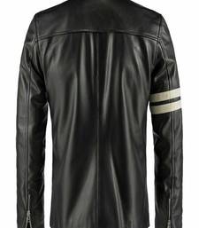 Men’s simple black  & straight white 2 strip lambskin leather jacket straight  zip & café racer biker  style