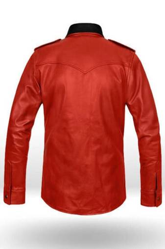 Men’s red  & black lambskin leather jacket  button pocket café racer biker  style