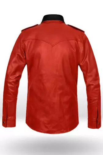 Men’s red  & black lambskin leather jacket  button pocket café racer biker  style