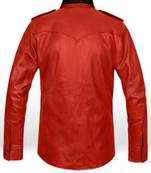 Men’s red  & black lambskin leather jacket  button pocket café racer biker  style