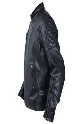 men's black lambskin leather biker jacket quilted shoulder detailing premium 2