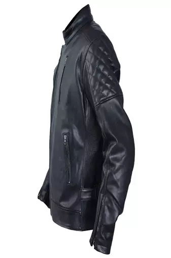 men's black lambskin leather biker jacket quilted shoulder detailing premium