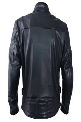 men's black lambskin leather biker jacket quilted shoulder detailing premium 3
