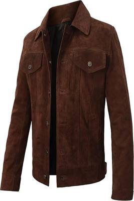men's brown premium suede leather jacket adjustable belted waist 1